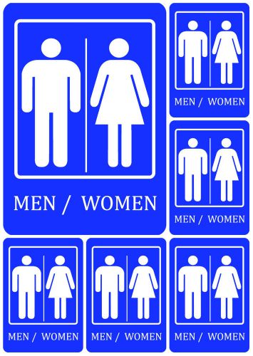 Blue Set Of Six MEN / WOMEN Signs Restroom + Bathroom Unisex Sign 6 Pack s104 US