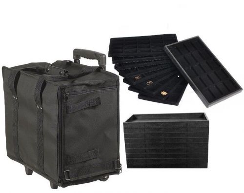 Medium rolling jewelry case w/wheels free trays &amp; inserts display box case for sale