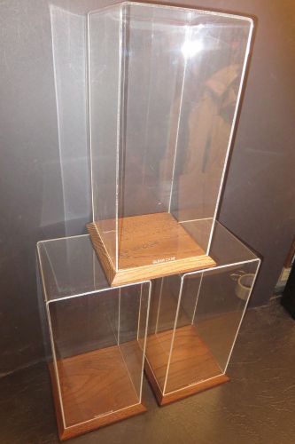 3 Acrylic Doll Display Countertop Showcases 15 x 6-3/4 x 6-3/4 w/Wooden Bases