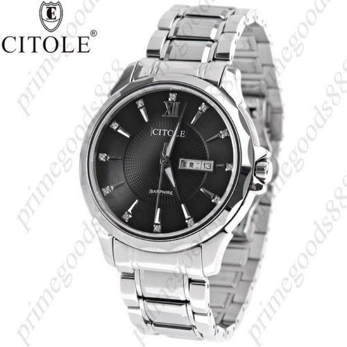 Stainless steel quartz wrist dual calendar free shipping men&#039;s in black silver for sale