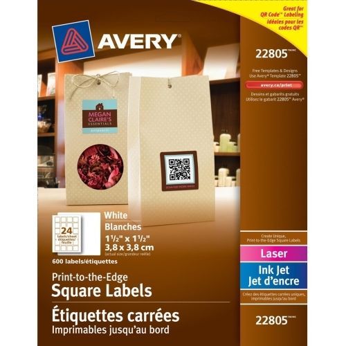 Avery Multipurpose Label - 1.50&#034; W x 1.50&#034; L - 600 / Pack - Square - White