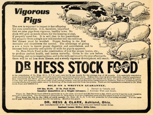 1907 ad clark dr. hess livestock food pig digestion - original advertising cg1 for sale