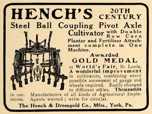1910 Ad Hench Steel Ball Coupling Pivot Axle Cultivator - ORIGINAL GM1