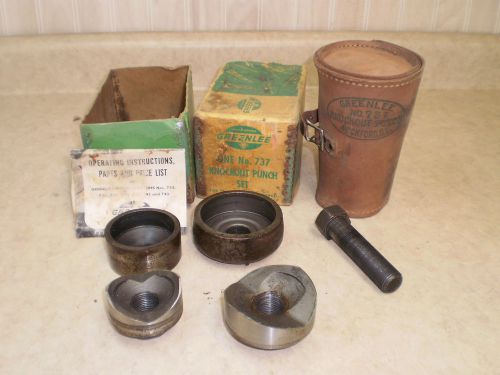 VINTAGE GREENLEE CONDUIT KNOCKOUT PUNCH SET 1-1/2&#034; &amp; 2&#034; #737 W/ BOX LEATHER CASE
