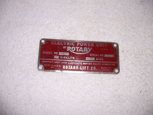 Rotary Lift Electric Power Unit Tag