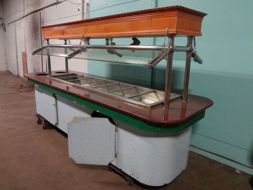 Lot of 2 commercial h.d. lighted 1 hot + 1 cold buffet tables, w/ sneeze guard for sale