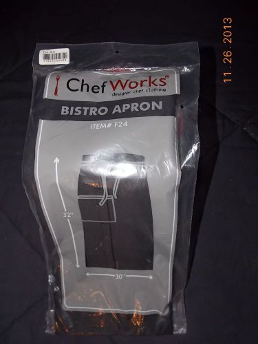 NEW IN BAG Chef Works Black Bistro Apron Item #F24  32&#034;x30&#034; Catering LAST ONE!