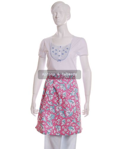 Women Ladies Half Aprons 1 Size Floral Print in Pink/ Royal Blue/ Aqua/ NavyBlue