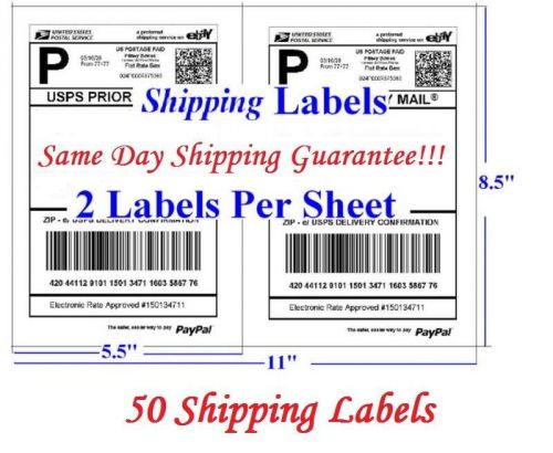 50 Self Adhesive Ebay Paypal Ship Labels 8.5x5.5 *Free Shipping*