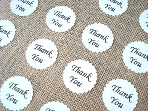 100 Thank You Stickers - White Scalloped Envelope or Package Labels Sticker Seal