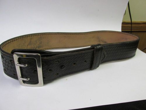 Police duty belt. Black leather. Basket weave. Size 34 adjustable gun belt