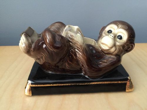 Adorable vintage ceramic Jeff Koons inspired monkey scotch tape dispenser