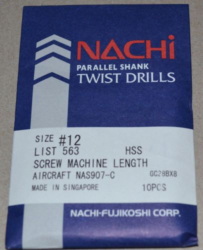 NACHI #12 HSS DRILLS SCREW MACHINE LENGTH-AIRCRAFT &#034;NEW&#034; 10 Pcs