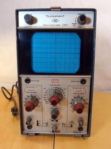 Telequipment d61 4&#034;x3.5&#034; crt 10mhz 2-channel dual trace laboratory oscilloscope for sale
