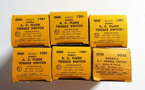 6 Vintage Hubbell Electric Unused Switches 15 &amp; 30 Amp Model 1201 &amp; 3031