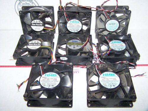 12V MUFFIN FANS LOT OF 8  3 5/8 X 1 1/4 USED TESTED 90MM