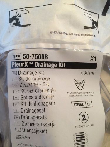PleurX Drainage Kit 50-7500B 500ml Vacuum Bottles Case OF 10, SEALED EXP 9/6/16