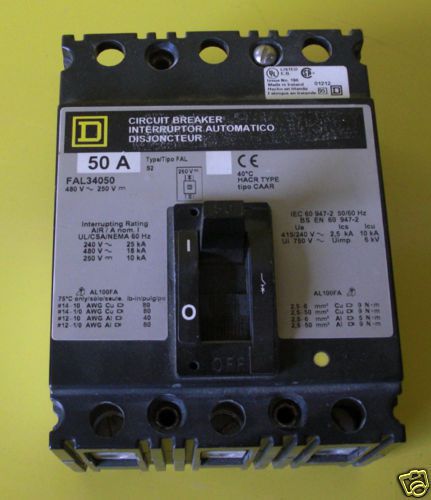 50 Amp Square D Circuit Breaker  MODEL: FAL34050