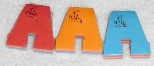 New! lot of 3 colorbok it&#039;s sticky! sticky note pads alphabet letter a 2-1/2&#034; for sale