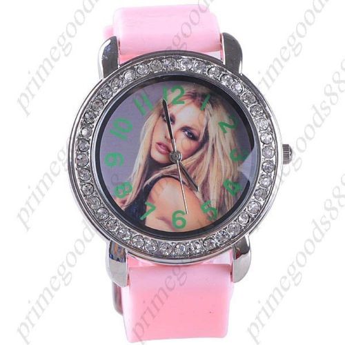 Hot Girl Round Rubber Band Rhinestones Wrist Quartz Wristwatch Women&#039;s Pink