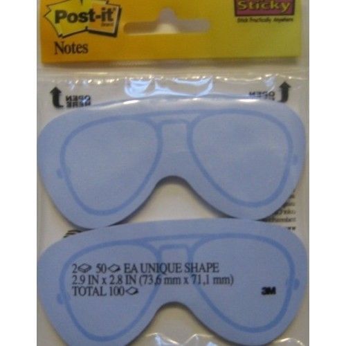 Post It Notes Sunglasses Shape Super Sticky 2 Pads Stack of 50 Each Blue 3x3 New