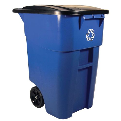 New rubbermaid commercial brute 50 gallon recycling rollout container with lid for sale