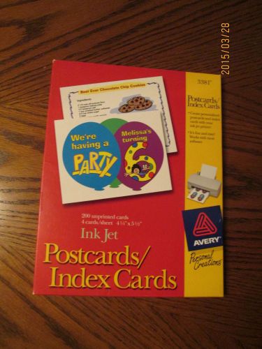 Avery Ink Jet Postcards #3381 - 200 Unprinted Cards in Original Package