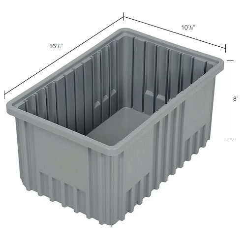 Quantum dg92080 gray dividable industrial container bin box 16 1/2&#034; x10 7/8&#034; x8&#034; for sale