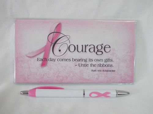 &#034;Courage&#034; Pink Ribbon 2015-2016 Monthly Calendar/Pocket Planner with Pen NEW