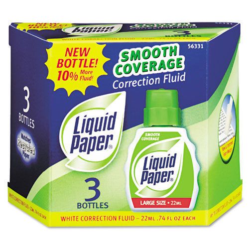 Liquid Paper Smooth Coverage Correction Fluid, 22 ml, White, 3/Pk - PAP5633115