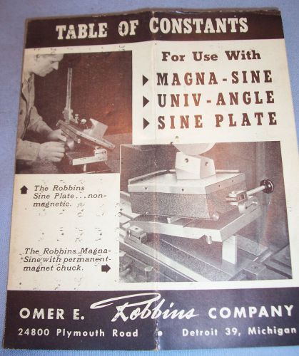 Robbins Magma Sine Univ Plate Angle Table of Constants Chart Instruction Book