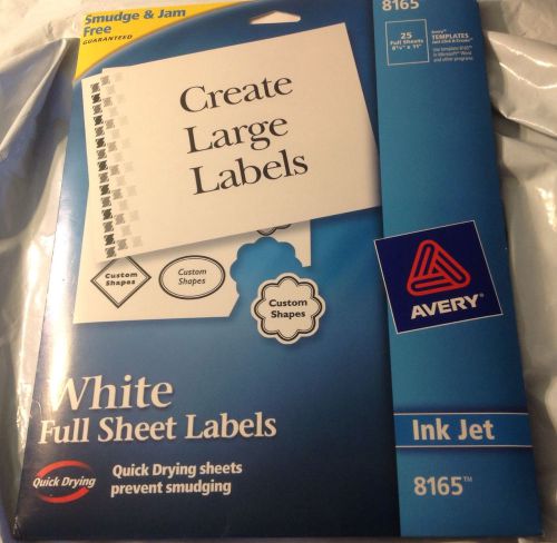 Avery 8165 White Inkjet Full Sheet Shipping Labels, 8-1/2&#034; x 11 25 Sheets