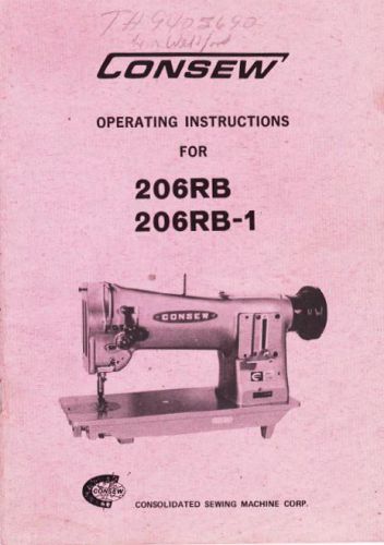 CONSEW 206RB AND 206RB-1 OPERATION INSTRUCTIONS MANUAL IN ACROBAT PDF FORMAT