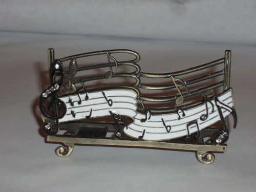 Beautiful Metal Silver Colored Bejeweled Musical Note Business Card Holder