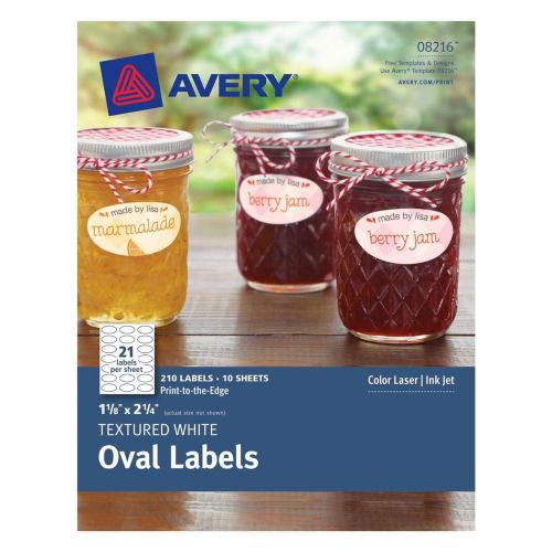 Avery® Textured White Oval Labels 08216, 1-1/8&#034; x 2-1/4&#034;, Pack of 210