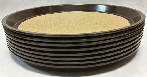 Continental carlisle round brown cork-lined laminated 11&#034; serving tray lot of 8 for sale