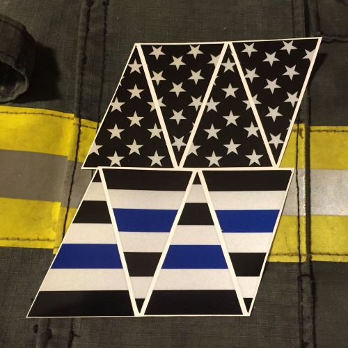 Firefighter Blue Line Black American Flag Fire Helmet Reflective Decal Top 8Part