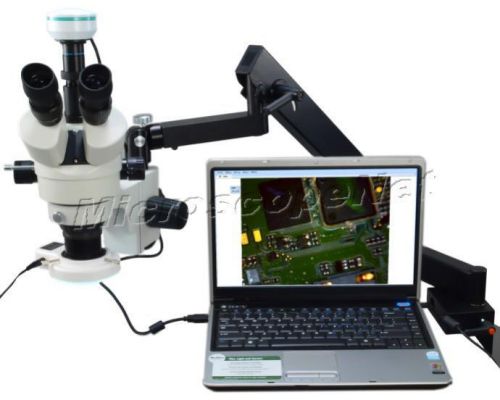 Digital articulating arm stereo 3.5x-90x microscope+led ring light+2mp camera for sale