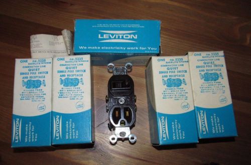 Lot of 5 Leviton 5225 Combination Single Pole Switch &amp; Receptacle 15A Brown