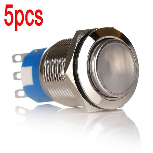 5pcs 19mm Switch Push Button Self Locking SPDT Car Auto Vehicle On/Off Stainless