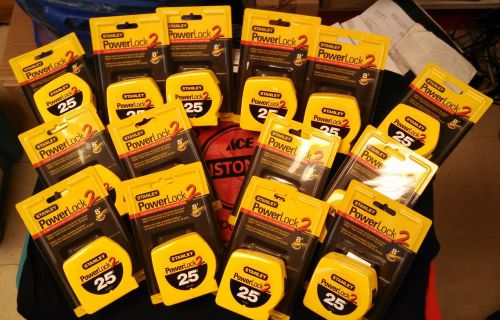 Lot of 14 Stanley PowerLock 2 1&#034; x 25&#039; Mylar Coated Tape Measures. Made In USA.