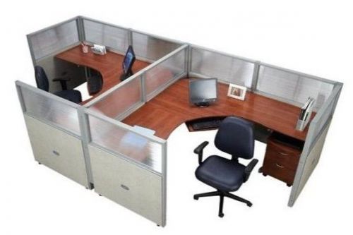 154.5&#034; office cubicles workstation cluster of 2 with glass privacy panels for sale