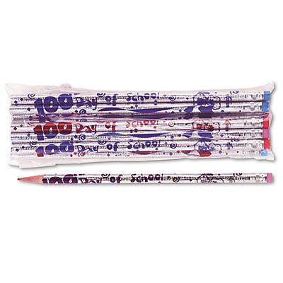 Decorated Woodcase Pencil, 100th Day, HB #2, Silver, Dozen, Sold as 1 Dozen