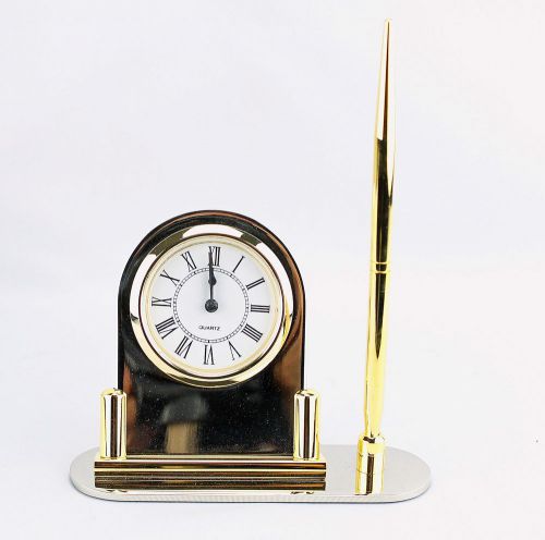 New! The Fashionable Silver/ Gold Pen And Quartz Clock Desk Set-DA-24