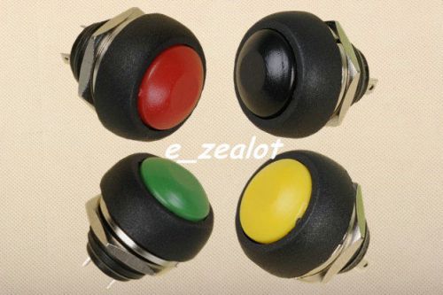 4pcs red+green+black+yellow 12mm waterproof lockless push button switch each1pcs for sale