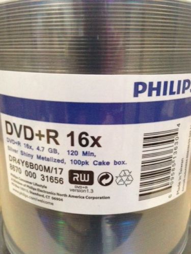 200 Philips 16x DVD+R Silver Shiny Thermal Printable Blank Recordable DVD Disks