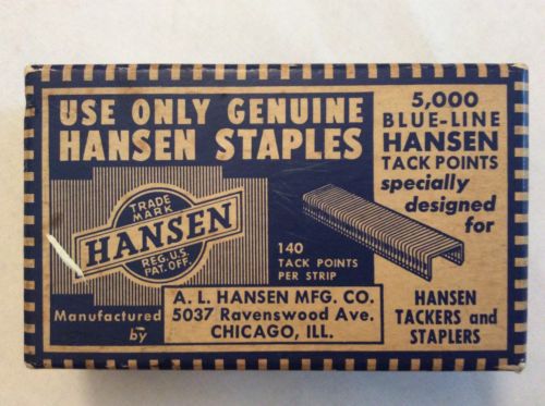 Vintage Hansen Staple Box (with blueline staples) A L Hansen Mfg. Co Chicago