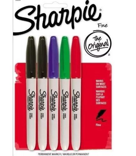 SHARPIE 5 PACK FINE POINT ORIGINAL PERMANENT MARKERS, ASSORTED COLORS