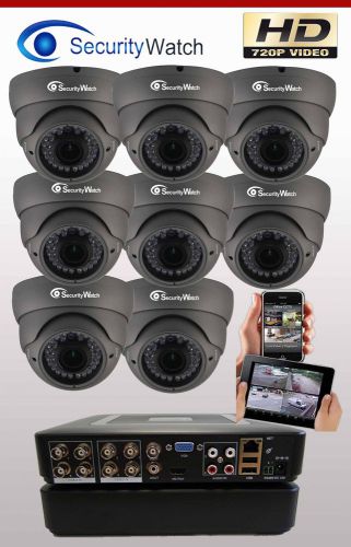8 x 1200TVL AHD Grey Dome Camera Varifocal Kit CCD  Indoor / Outdoor V67