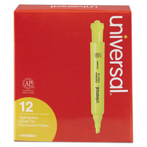 &#034;Universal Desk Highlighter, Chisel Tip, Fluorescent Yellow, 2 Dozen&#034;